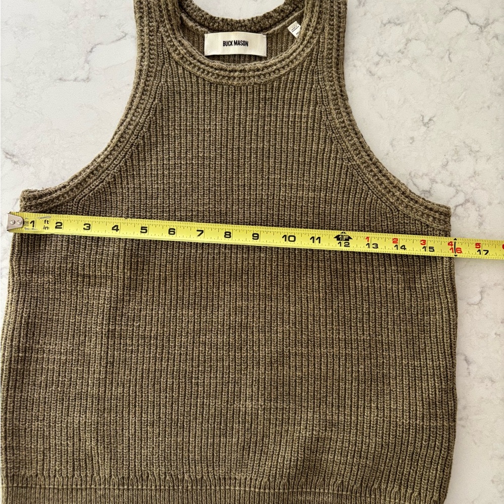 Buck Mason Ribbed Sweater Tank Taupe Cotton Knit High Neck Small - Picture 6 of 10